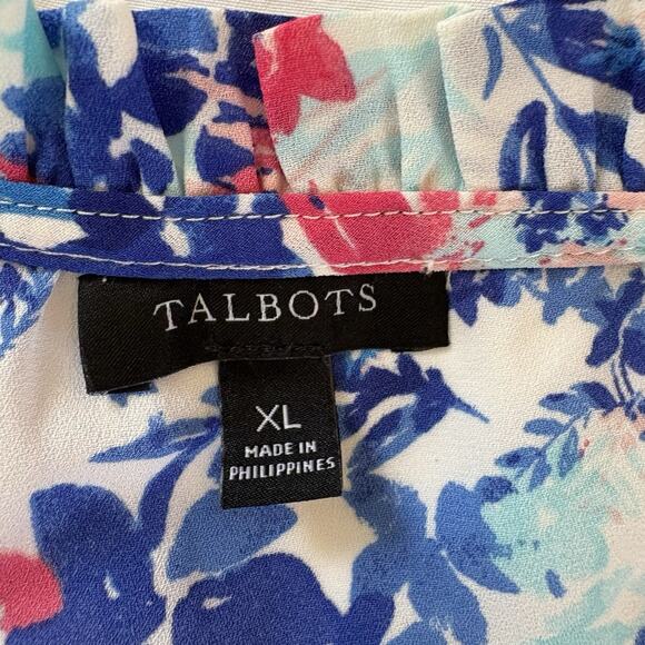 Talbots Ruffled Collar Floral Long Sleeve Shirt Semi Button Front Size XL - Picture 8 of 11